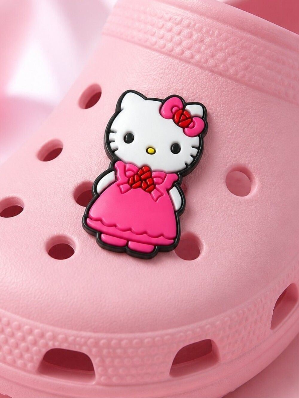 Hello Kitty Fancy Dress Croc Charm Pink Rose Bow Kawaii Cute Jibbitz Style Glam